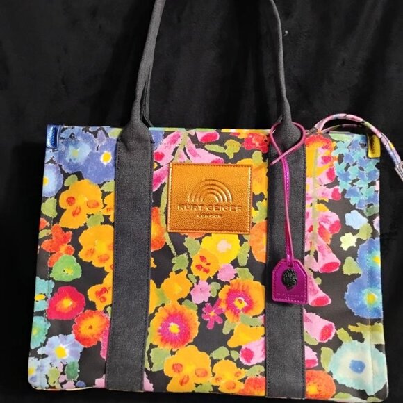 NWT Kurt Geiger Multicolor Floral Large Southbank Tote Bag with Metallic Accents - Picture 1 of 13